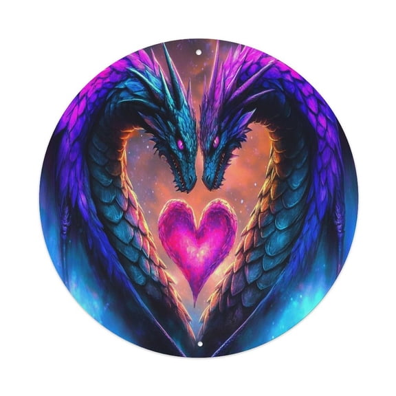 RKSupls Dragons Heart Fantasy Space 7.9x7.9in Round Aluminum Plaque Wall Art, UV Printed Vintage Metal Sign with Pre-Drilled Holes for Home Bar Garage Cafe Decor