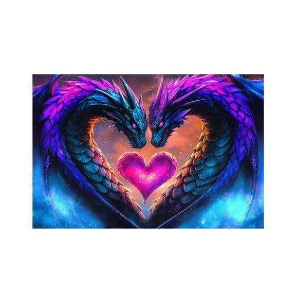RKSupls Dragons Heart Fantasy Space Linen Placemats 30x45cm Straight Edge Stain Resistant Washable Non-Slip Table Mats Table for Kitchen Dining Room Home