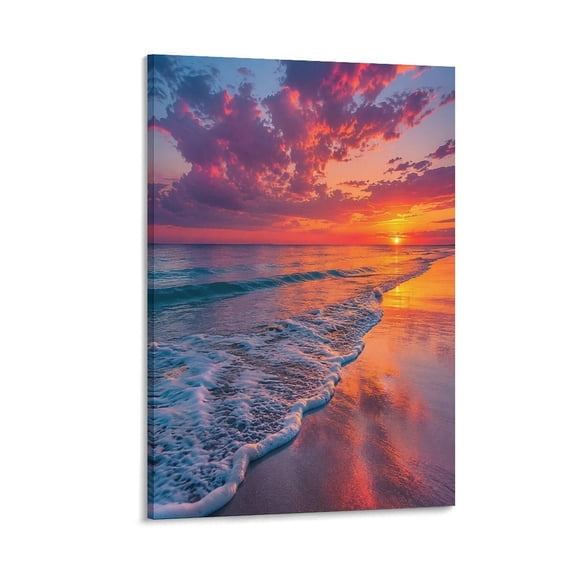 RKSupls Dramatic Sky Beach Sunset Canvas Wall Art Framed Painting, Modern Home Decor Print for Living Room Bedroom Office Wall Decoration