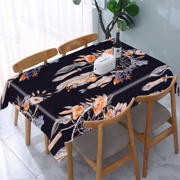RKSupls Dreamcatchers Flowers Pattern Rectangle Dining Tablecloth, Washable Wipeable Stain & Wrinkle Resistant Polyester Tablecloth for Kitchen Picnic Party