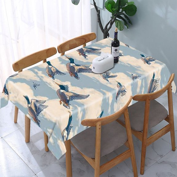 RKSupls Ducks Flying Clouds Rectangle Dining Tablecloth, Washable Wipeable Stain & Wrinkle Resistant Polyester Tablecloth for Kitchen Picnic Party