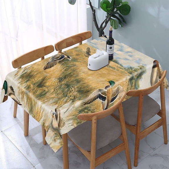 RKSupls Ducks Flying Field Rectangle Dining Tablecloth, Washable Wipeable Stain & Wrinkle Resistant Polyester Tablecloth for Kitchen Picnic Party