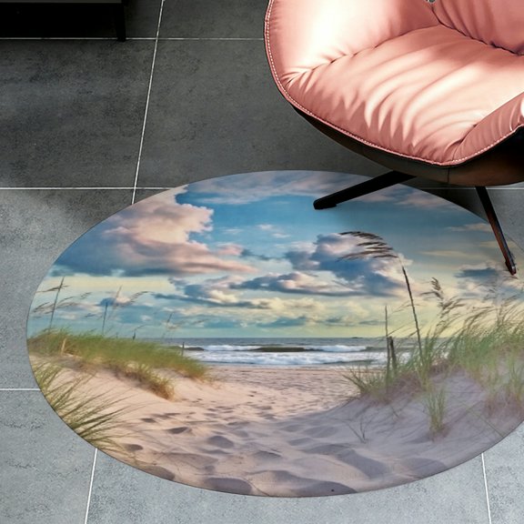 RKSupls Dune Path Beach Grass Cloudy Sky Round Flannel Floor Mat, Soft Non-Slip Washable Rug suitable for Living Room Bedroom Study, Decorative Floor Rug