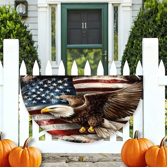 RKSupls Eagle American Flag Dark Background Patriotic Half Round American Flag Banner 1776-2026, USA Independence Day Fence Porch Hanging Decor