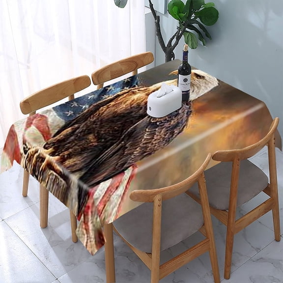 RKSupls Eagle American Flag Rectangle Dining Tablecloth, Washable Wipeable Stain & Wrinkle Resistant Polyester Tablecloth for Kitchen Picnic Party