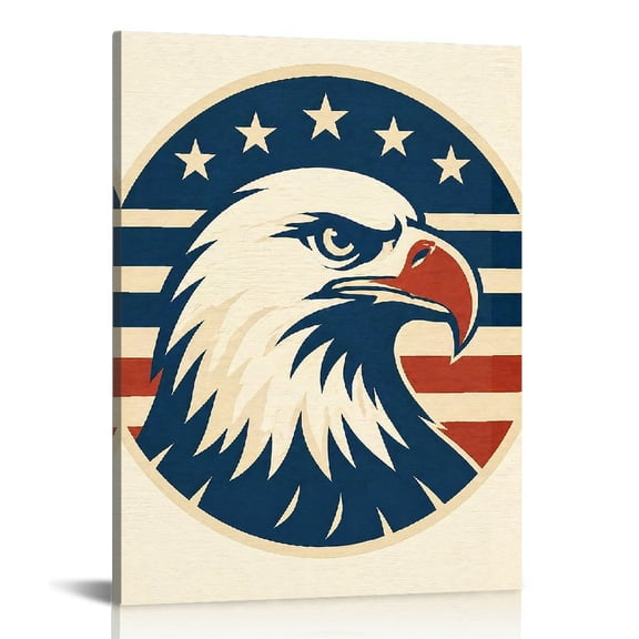 RKSupls Eagle Emblem With Stars And Stripes Canvas Wall Art,  Ready to Hang,  Canvas Print Bathroom Bedroom Kitchen Living Room Wall Decor Prints