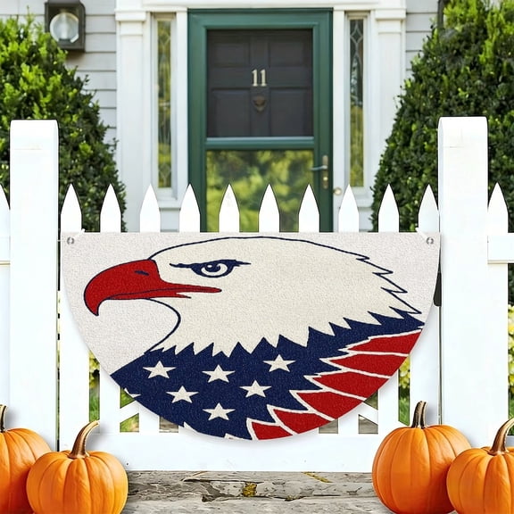 RKSupls Eagle Head Canvas Minimalist Art Patriotic Half Round American Flag Banner 1776-2026, USA Independence Day Fence Porch Hanging Decor