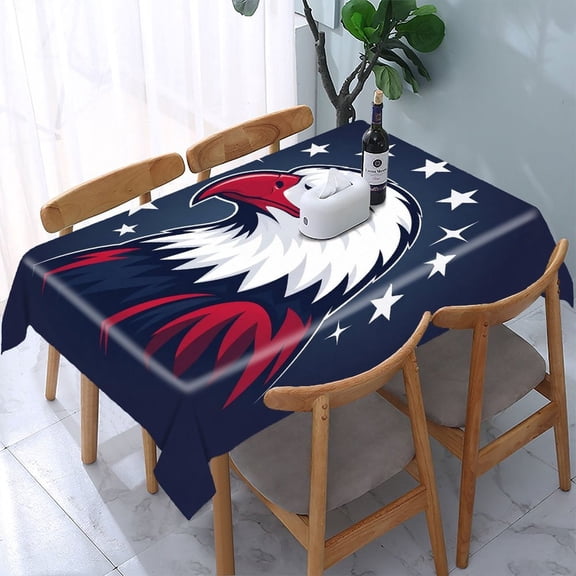 RKSupls Eagle Head Logo Stars Dark Rectangle Dining Tablecloth, Washable Wipeable Stain & Wrinkle Resistant Polyester Tablecloth for Kitchen Picnic Party