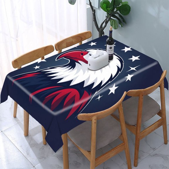 RKSupls Eagle Head Logo Stars Dark Rectangle Dining Tablecloth, Washable Wipeable Stain & Wrinkle Resistant Polyester Tablecloth for Kitchen Picnic Party