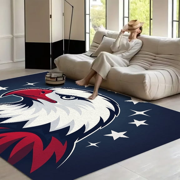 RKSupls Eagle Head Logo Stars Dark Soft Fluffy Velvet Area Rug for Living Room Bedroom, Non-Slip Washable Carpet, Modern Minimalist Home Decor Floor Mat