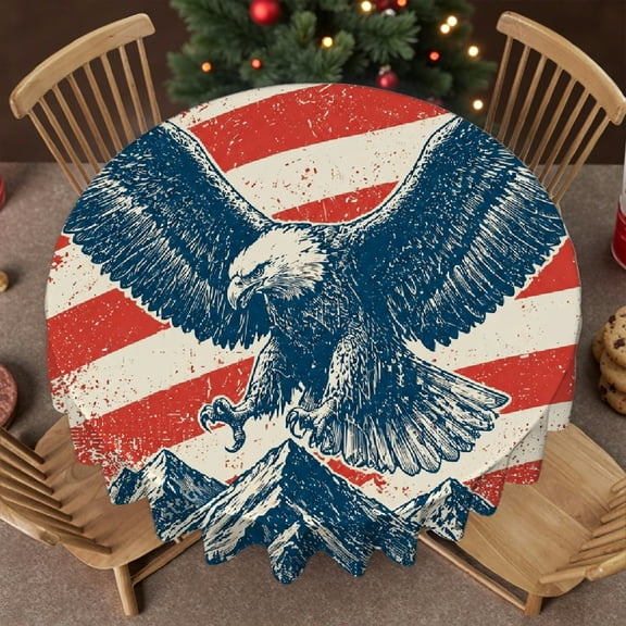 RKSupls Eagle Over Mountains With Red Stripes Stain Resistant & Washable Decor, Machine-Made - Holiday-Themed Design Polyester Table Cover ,Decor for Wedding, Party, Holiday, Home Dining