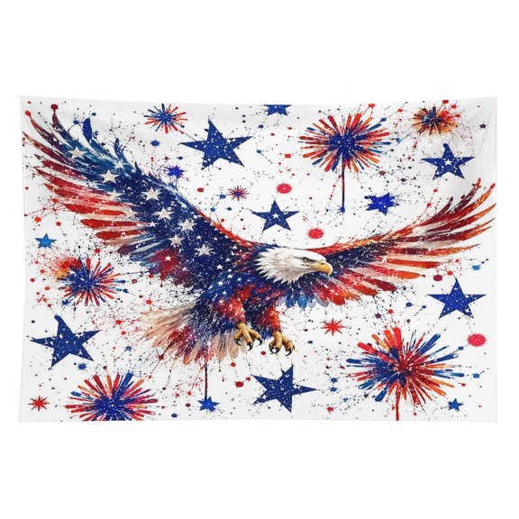 RKSupls Eagle Splatter Fireworks Stars White Polyester Wall Tapestry Anti Wrinkle Art Hanging Decor for Bedroom Living Room Home Holiday Decoration Gift
