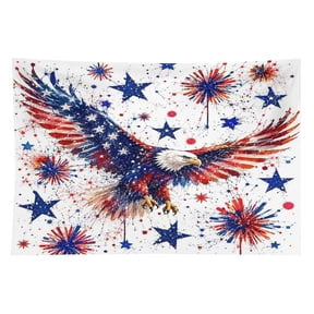 RKSupls Eagle Splatter Fireworks Stars White Polyester Wall Tapestry Anti Wrinkle Art Hanging Decor for Bedroom Living Room Home Holiday Decoration Gift