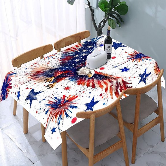 RKSupls Eagle Splatter Fireworks Stars White Rectangle Dining Tablecloth, Washable Wipeable Stain & Wrinkle Resistant Polyester Tablecloth for Kitchen Picnic Party
