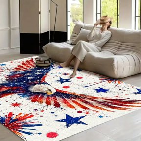 RKSupls Eagle Splatter Fireworks Stars White Soft Fluffy Velvet Area Rug for Living Room Bedroom, Non-Slip Washable Carpet, Modern Minimalist Home Decor Floor Mat