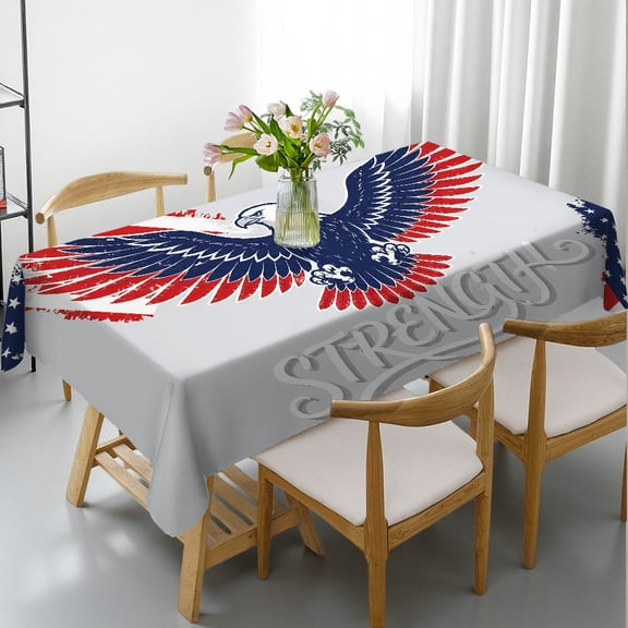 RKSupls Eagle With Strength Banner Rectangle Dining Tablecloth,  Holiday-Themed Design - Kitchen Accessories Rectangle Dining Tablecloth, Kitchen Picnic Party
