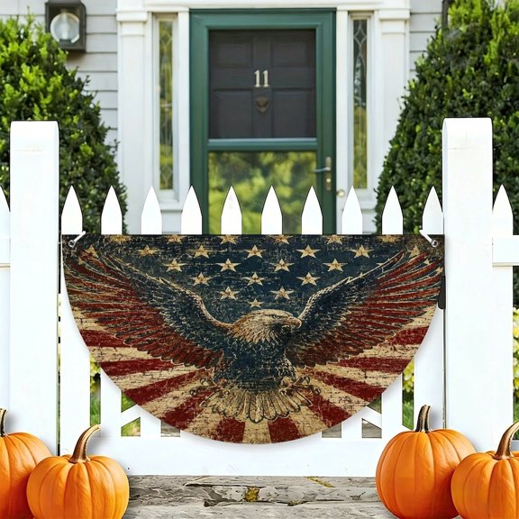 RKSupls Eagle Wings Spread Brick Wall Flag Patriotic Half Round American Flag Banner 1776-2026, USA Independence Day Fence Porch Hanging Decor