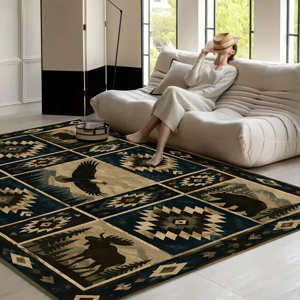 RKSupls Eagle Wolf Mountain Soft Fluffy Velvet Area Rug for Living Room ...