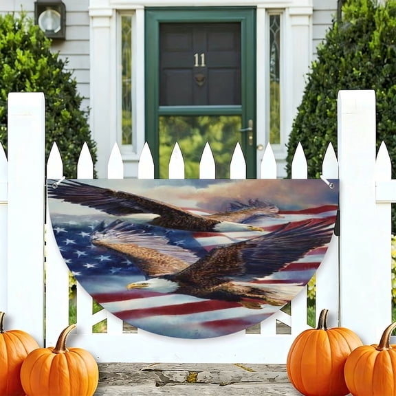 RKSupls Eagles American Flag Patriotic Half Round American Flag Banner 1776-2026, USA Independence Day Fence Porch Hanging Decor