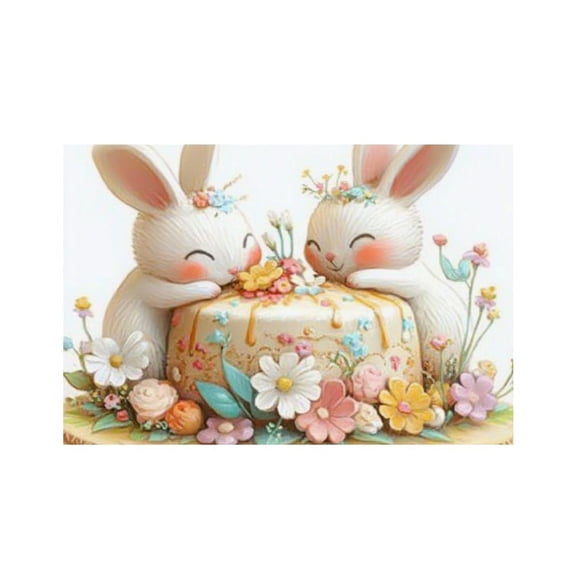 RKSupls Easter Bunnies Flower Cake Linen Placemats 30x45cm Straight Edge Stain Resistant Washable Non-Slip Table Mats Table for Kitchen Dining Room Home
