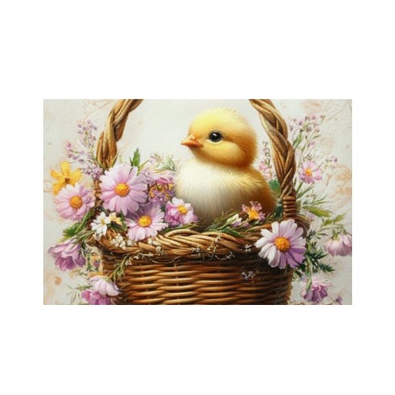 RKSupls Easter Chick Flower Basket Linen Placemats 30x45cm Straight Edge Stain Resistant Washable Non-Slip Table Mats Table for Kitchen Dining Room Home