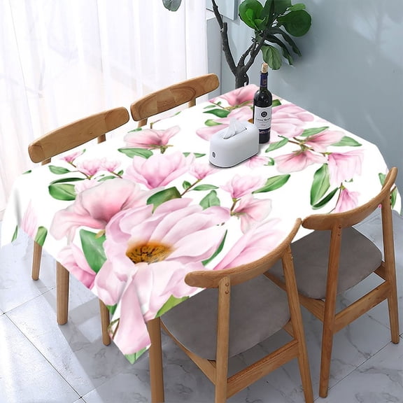 RKSupls Elegant Beige Botanical Line Rectangle Dining Tablecloth, Washable Wipeable Stain & Wrinkle Resistant Polyester Tablecloth for Kitchen Picnic Party