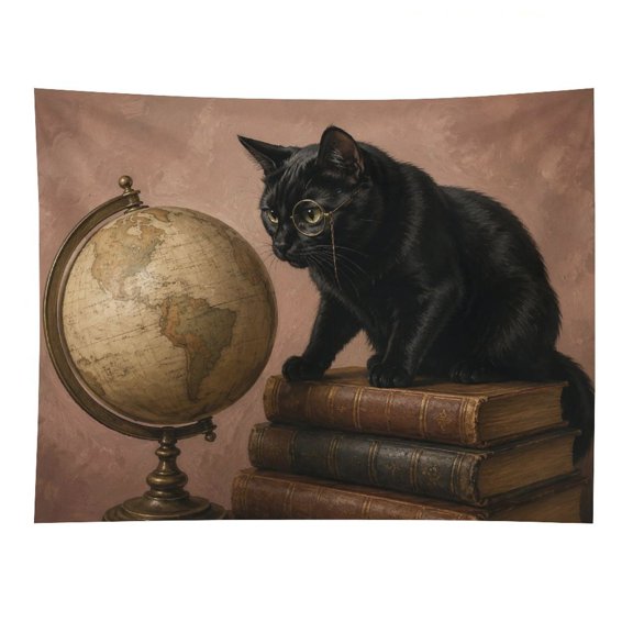 RKSupls Elegant Cat Tea Time Polyester Wall Tapestry Anti Wrinkle Art Hanging Decor for Bedroom Living Room Home Holiday Decoration Gift
