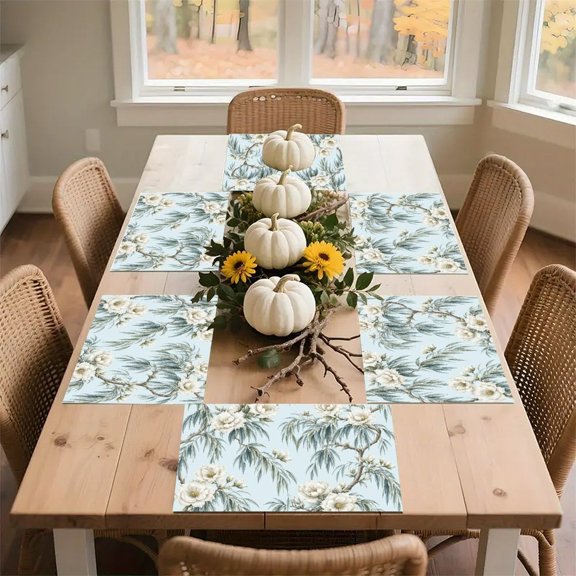 RKSupls Elegant White Peonies Willow Linen Placemats 30x45cm Straight Edge Stain Resistant Washable Non-Slip Table Mats Table for Kitchen Dining Room Home