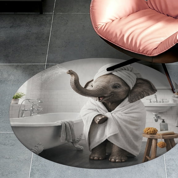 RKSupls Elephant Bath Round Flannel Floor Mat, Soft Non-Slip Washable Rug suitable for Living Room Bedroom Study, Decorative Floor Rug