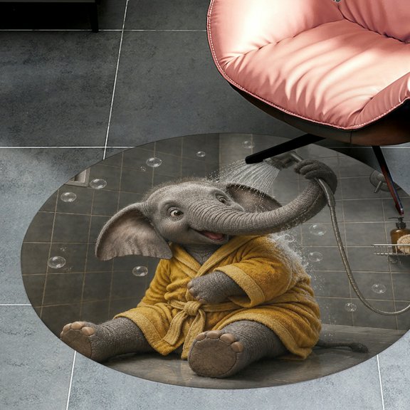 RKSupls Elephant Shower Bathrobe Round Flannel Floor Mat, Soft Non-Slip Washable Rug suitable for Living Room Bedroom Study, Decorative Floor Rug