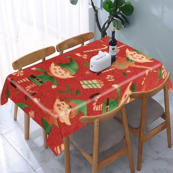 RKSupls Elf Candy Cane Red Rectangle Dining Tablecloth, Washable Wipeable Stain & Wrinkle Resistant Polyester Tablecloth for Kitchen Picnic Party