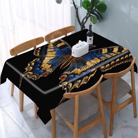 RKSupls Embroidered Swallowtail Butterfly Rectangle Dining Tablecloth, Washable Wipeable Stain & Wrinkle Resistant Polyester Tablecloth for Kitchen Picnic Party