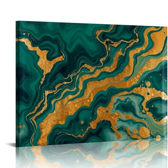 RKSupls Emerald Green Gold Marble Canvas Wall Art, Luxury Fluid Art Wall Decor Print, Modern Artwork for Living Room Bedroom Office Home Decor