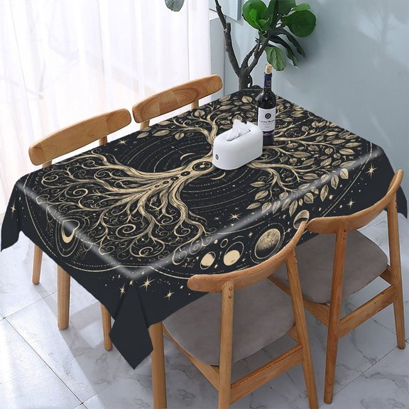 RKSupls Enchanted Tree Moonlight Rectangle Dining Tablecloth, Washable Wipeable Stain & Wrinkle Resistant Polyester Tablecloth for Kitchen Picnic Party