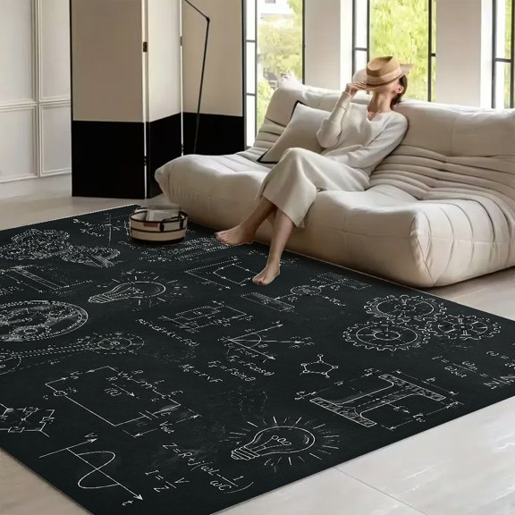 RKSupls Engineering Formulas Chalkboard Soft Fluffy Velvet Area Rug for Living Room Bedroom, Non-Slip Washable Carpet, Modern Minimalist Home Decor Floor Mat