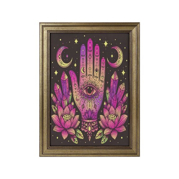 RKSupls European Style Framed Canvas Wall Art, Hamsa Hand Eye Crystal Lotus Mystical Modern Minimalist Decor Ready To Hang For Living Room Bedroom Home Office