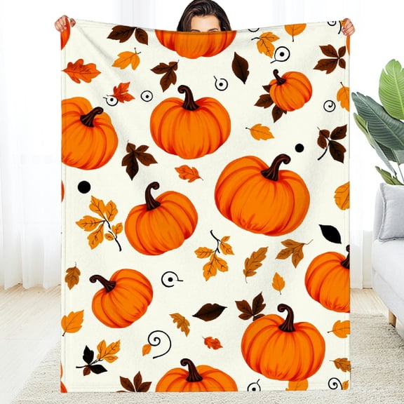 RKSupls Fall Pumpkin Leaf Pattern Soft Flannel Throw Blanket, Lightweight Fuzzy Warm Cozy Blanket for Couch Bed Home Travel Decor