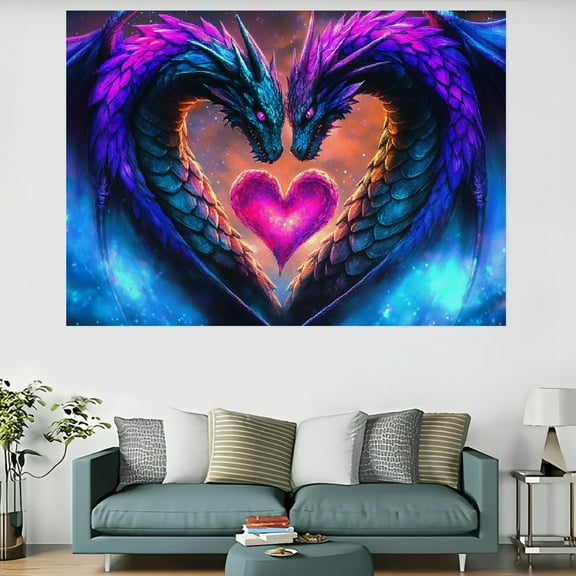 RKSupls Fantasy Dragon Blacklight Tapestry, Fluorescent Wall Hanging for Living Room, Bedroom, Dorm, Home Decor, Room Decor, Party Decor, Photo Backdrop, Indoor Polyester Woven Tapestry 60x40in