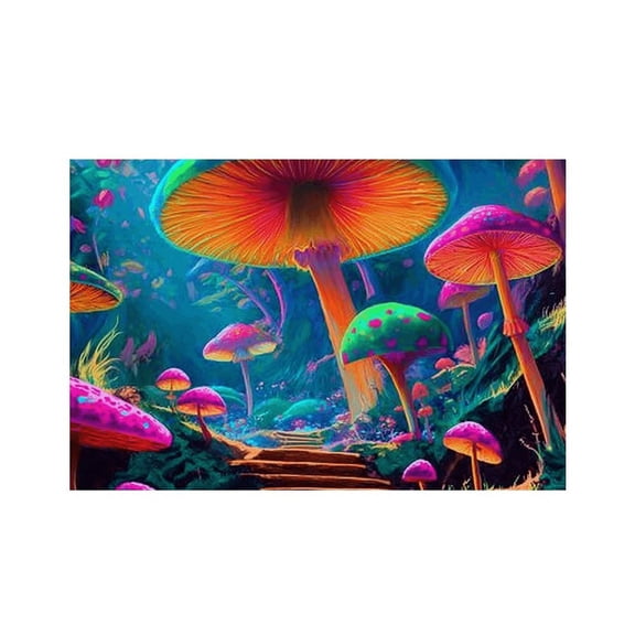 RKSupls Fantasy Mushroom Forest Path Linen Placemats 30x45cm Straight Edge Stain Resistant Washable Non-Slip Table Mats Table for Kitchen Dining Room Home