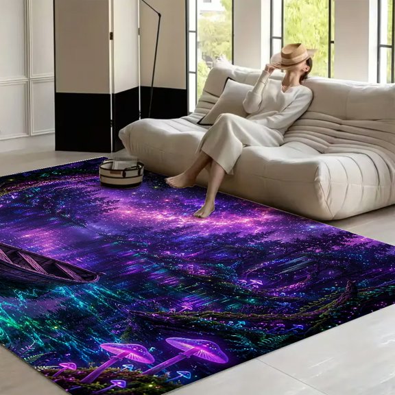 RKSupls Fantasy Starry Lake Boat  Soft Fluffy Velvet Area Rug   for Living Room Bedroom, Non-Slip Washable Carpet, Modern Minimalist Home Decor Floor Mat