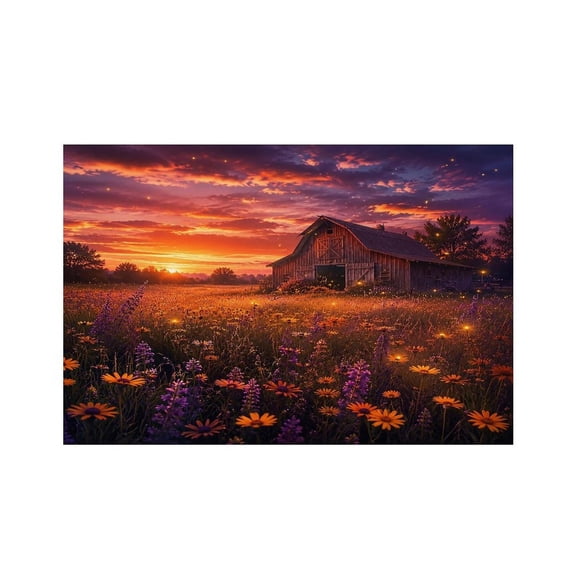 RKSupls Farm Barn Sunset Wildflowers Linen Placemats 30x45cm Straight Edge Stain Resistant Washable Non-Slip Table Mats Table for Kitchen Dining Room Home
