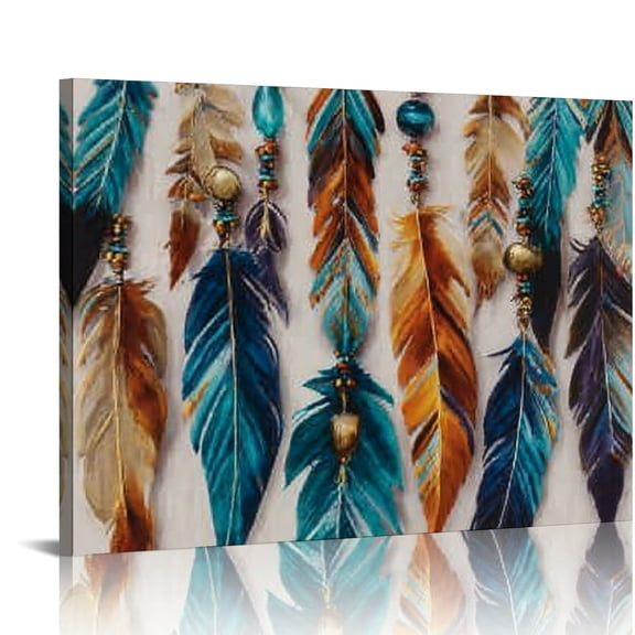 RKSupls Feather Earrings Canvas Wall Art, Bohemian Native Wall Decor Print, Modern Artwork for Living Room Bedroom Office Home Decor