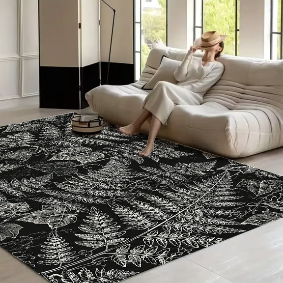 RKSupls Fern Ivy Leaves Botanical Pattern  Soft Fluffy Velvet Area Rug   for Living Room Bedroom, Non-Slip Washable Carpet, Modern Minimalist Home Decor Floor Mat