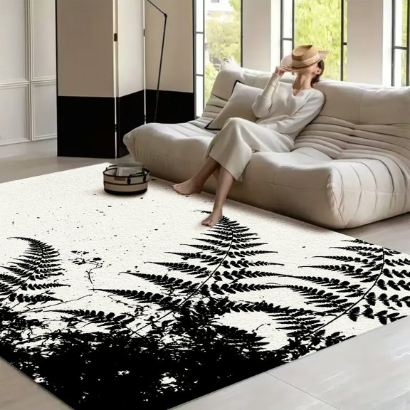 RKSupls Fern Plant Silhouette  Soft Fluffy Velvet Area Rug   for Living Room Bedroom, Non-Slip Washable Carpet, Modern Minimalist Home Decor Floor Mat