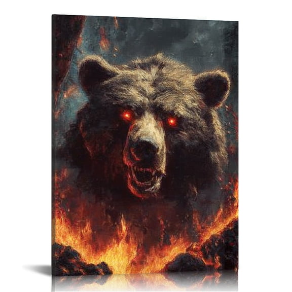 RKSupls Ferocious Bear Canvas Wall Art, Canvas Prints Wall Art for Living Room Bedroom Entryway Office, Art Print Painting for New Year Home Decorations,12x16in