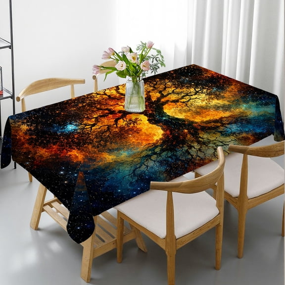 RKSupls Fiery Galaxy Space Pattern Print Rectangle Tablecloth, Holiday-Themed Design 2D Flat Printing, Fiery Galaxy Space Pattern