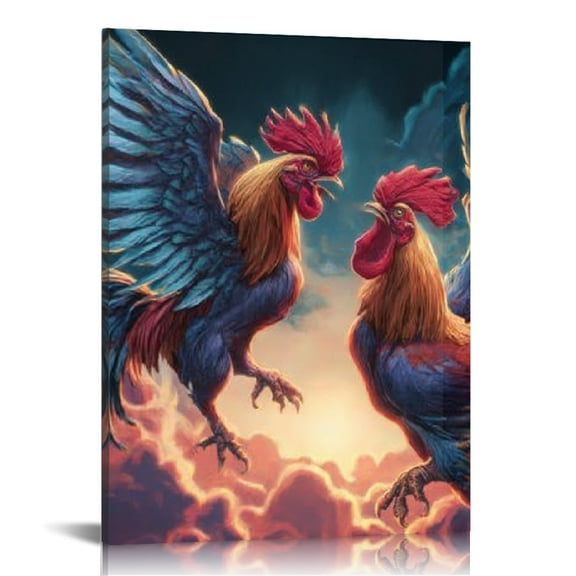 RKSupls Fighting Roosters Canvas Wall Art, Canvas Prints Wall Art for Living Room Bedroom Entryway Office, Art Print Painting for Valentine's Day Home Decorations,12x16in