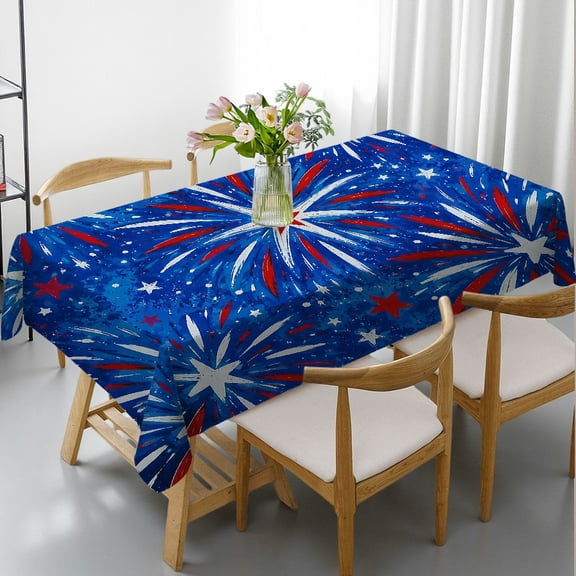 RKSupls Fireworks Burst Star Celebration Print Rectangle Dining Tablecloth, Holiday Party Tablecloth Polyester Tablecloths, Fireworks Burst Star Celebration