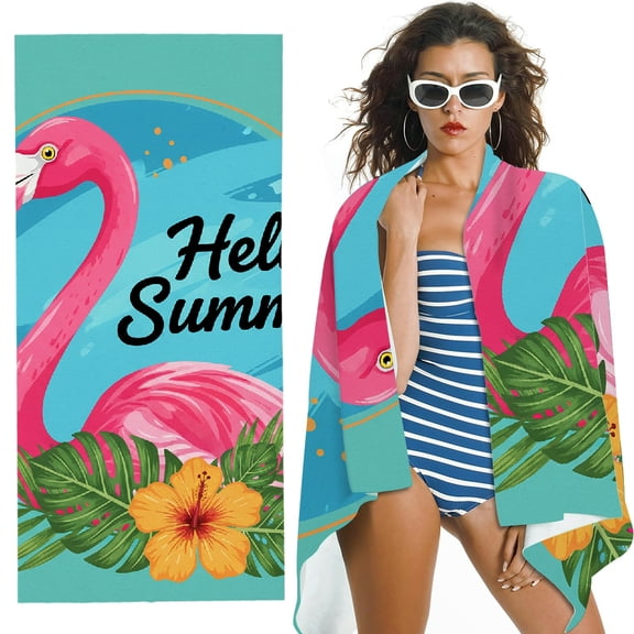 RKSupls Flamingo Beach Happy and Salty Oversized Microfiber Beach Towel - Ultra-Soft Microfiber, for Bathroom, beach, Soft Super Absorbent- 30x60 in