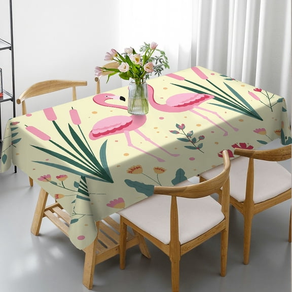 RKSupls Flamingo Pair Among Cattails Print Rectangle Dining Tablecloth, Holiday Party Tablecloth Polyester Tablecloths, Flamingo Pair Among Cattails